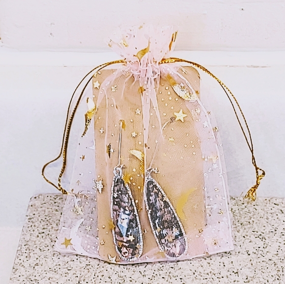 FACETED ART GLASS TEARDROP DANGLE DROP STAINLESS STEEL WIRE HOOK EARRINGS - Picture 8 of 8